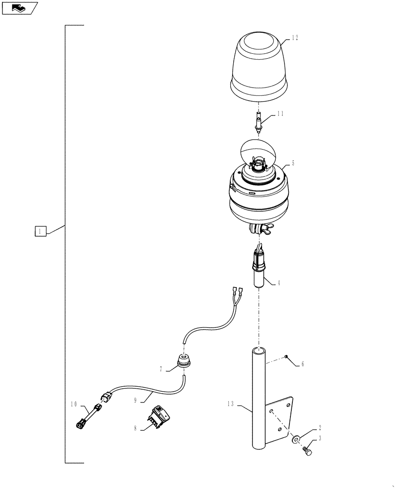 Схема запчастей Case IH 3230 - (55.404.10[02]) - SINGLE BEACON LIGHT, SN YCT032160 AND AFTER (55) - ELECTRICAL SYSTEMS