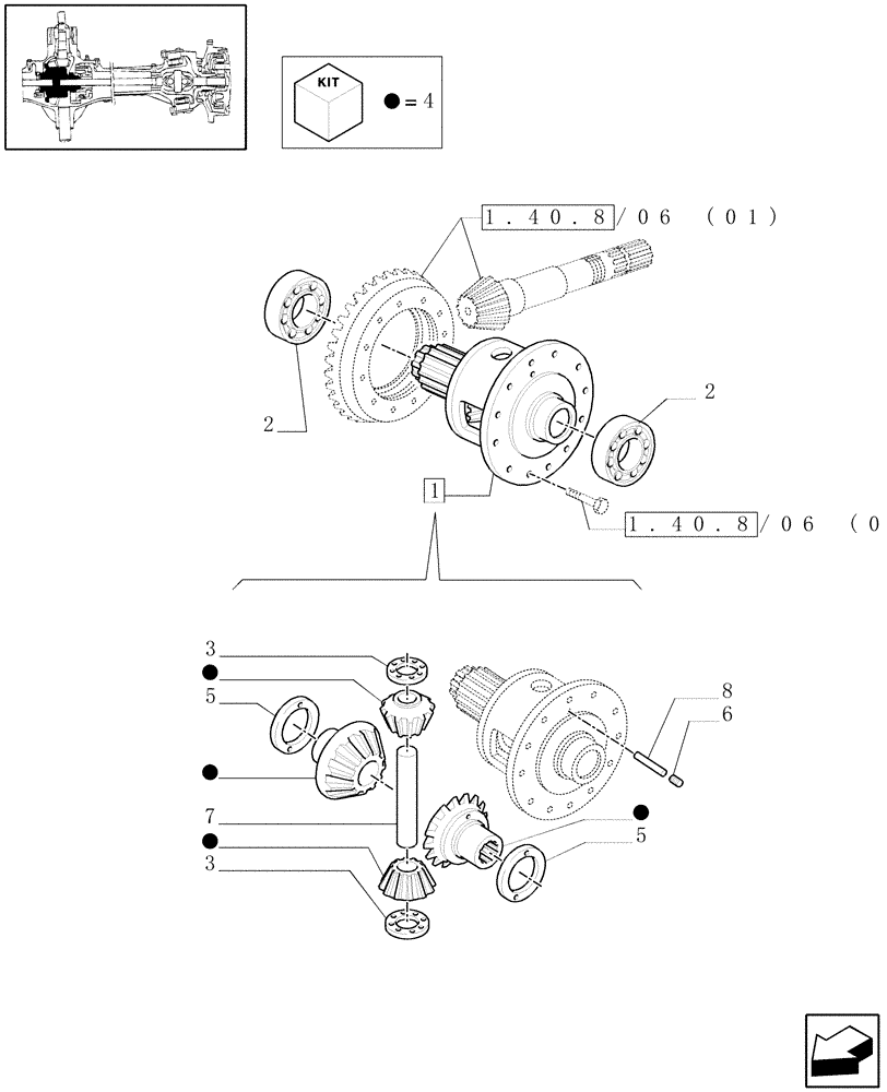 Схема запчастей Case IH MXM120 - (1.40.8/07) - (VAR.518) CLASS 4 4WD FRONT AXLE WITH "TERRALOCK" - DIFFERENTIAL LOCKING (04) - FRONT AXLE & STEERING