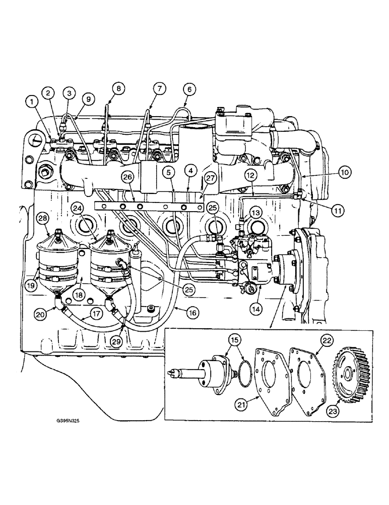 Схема запчастей Case IH DT-361 - (8-38) - FUEL INJECTION PUMP AND CONNECTIONS, 806 AND 2806 TRACTORS W/ENGINE S/N 23979 & AFTER 