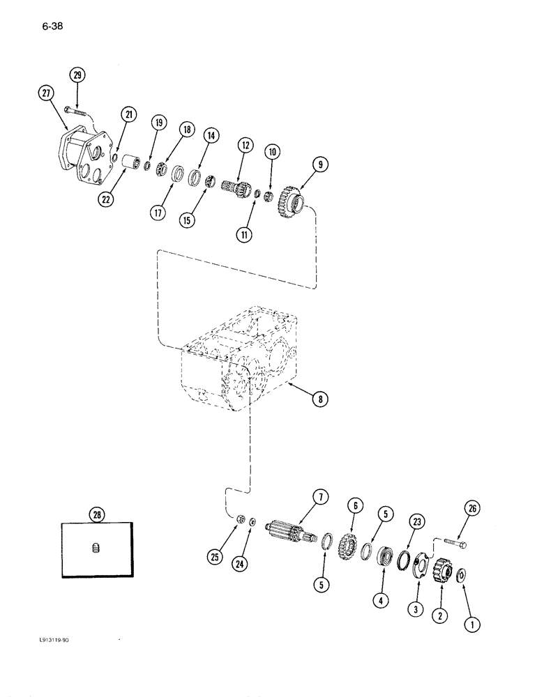 Схема запчастей Case IH 1640 - (6-38) - TRANSMISSION INPUT DRIVE SHAFT (03) - POWER TRAIN