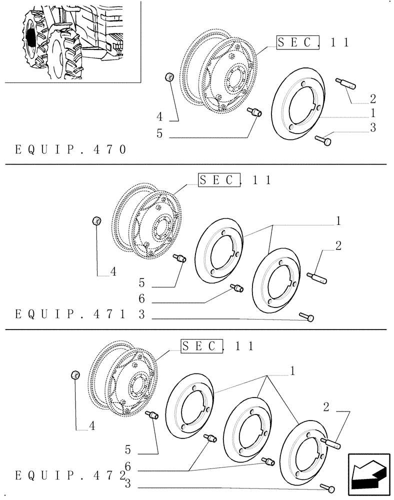 Схема запчастей Case IH MXM155 - (1.49.6) - (VAR.470-471-472) REAR BALLAST FOR SHEET STEEL DISCS (05) - REAR AXLE