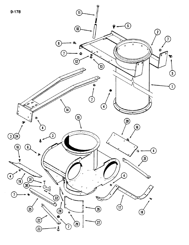 Схема запчастей Case IH 1620 - (9-178) - GRAIN TANK UNLOADER LOWER HOUSING (17) - GRAIN TANK & UNLOADER