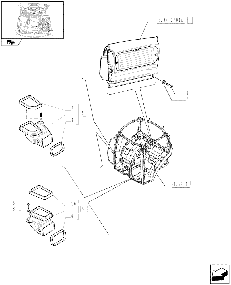 Схема запчастей Case IH PUMA 125 - (1.94.2/01[01]) - AIR CONDITIONING WITH AUTOMATIC CLIMATE CONTROL - FAN AND VENTILATION DUCTS (VAR.330643) (10) - OPERATORS PLATFORM/CAB