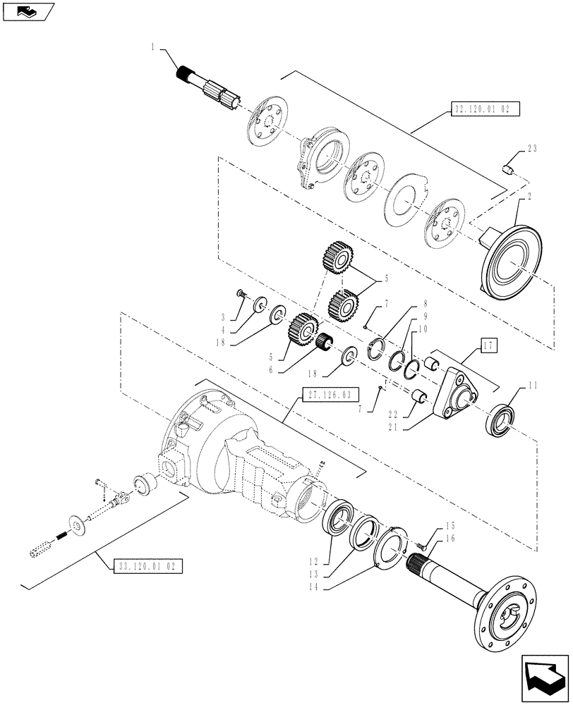 Схема запчастей Case IH FARMALL 55A - (27.126.04[01]) - FINAL DRIVE - LH (27) - REAR AXLE SYSTEM