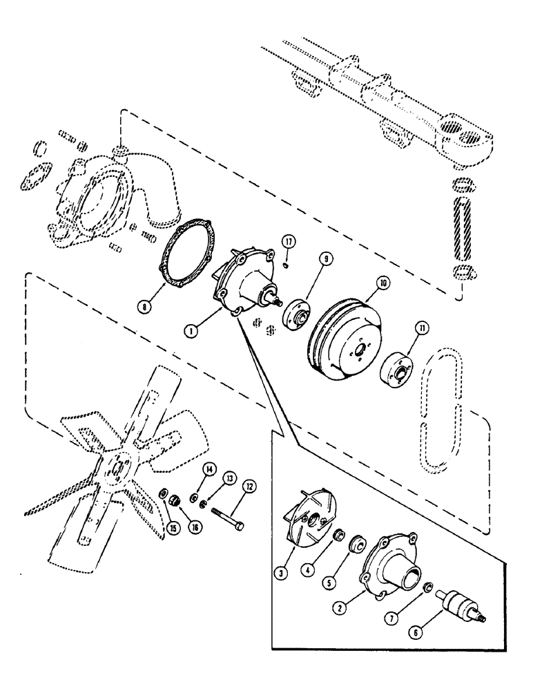 Схема запчастей Case IH 2670 - (014) - WATER PUMP AND PULLEY KIT A151407, 504BDT INTERCOOLED DIESEL ENGINE, USED BEFORE ENG. S/N 10020829 (02) - ENGINE