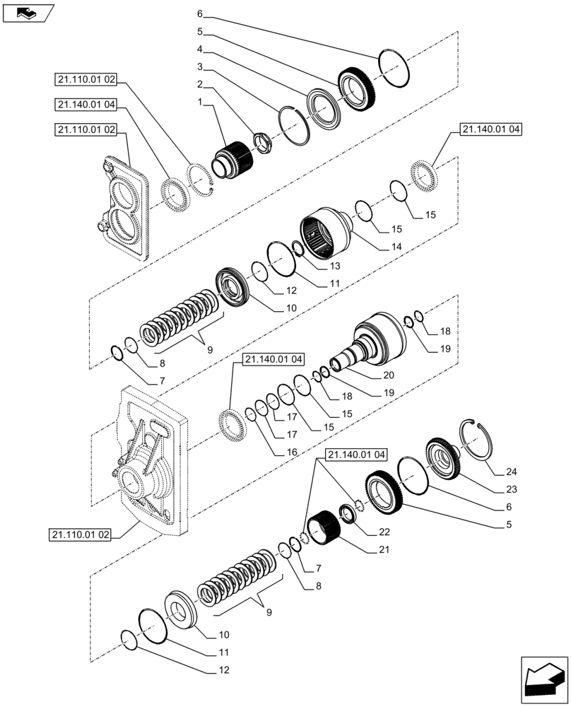 Схема запчастей Case IH PUMA 215 - (27.106.01[01]) - CENTRAL REDUCTION GEARS - CLUTCH AND GEARS (27) - REAR AXLE SYSTEM