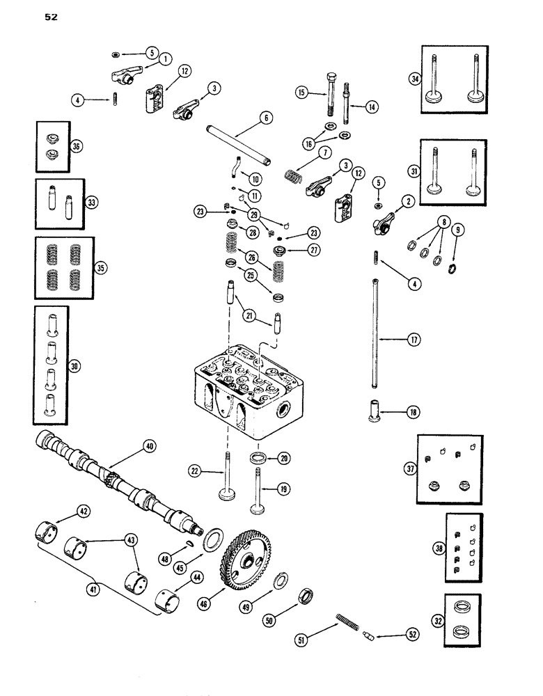 Схема запчастей Case IH 770 - (052) - VALVE MECHANISM AND CAMSHAFT, 251B SPARK IGNITION ENGINE (02) - ENGINE