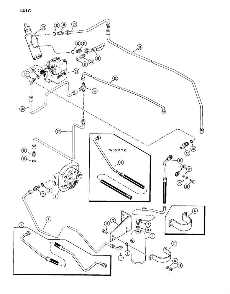 Схема запчастей Case IH 870 - (141C) - STEERING AND BRAKE VALVE SYSTEM, POWER BRAKES WITH MECHANICAL SHIFT, FIRST USED TRACTOR S/N 8693001 (05) - STEERING