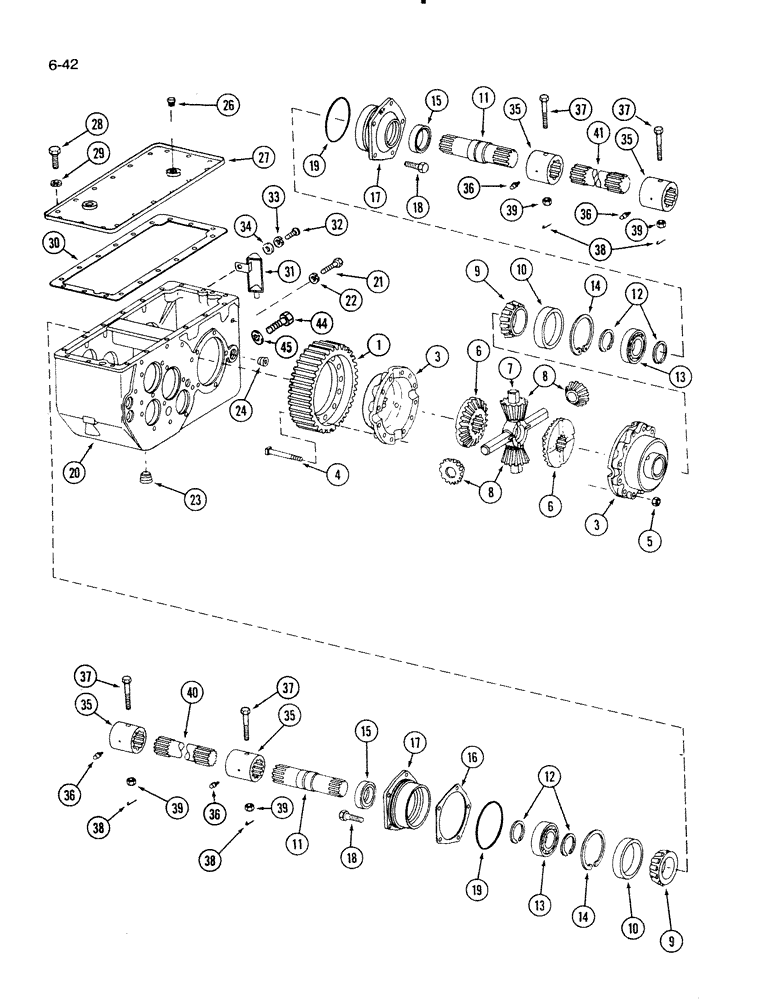 Схема запчастей Case IH 1620 - (6-42) - TRANSMISSION CASE AND DIFFERENTIAL SHAFT (03) - POWER TRAIN