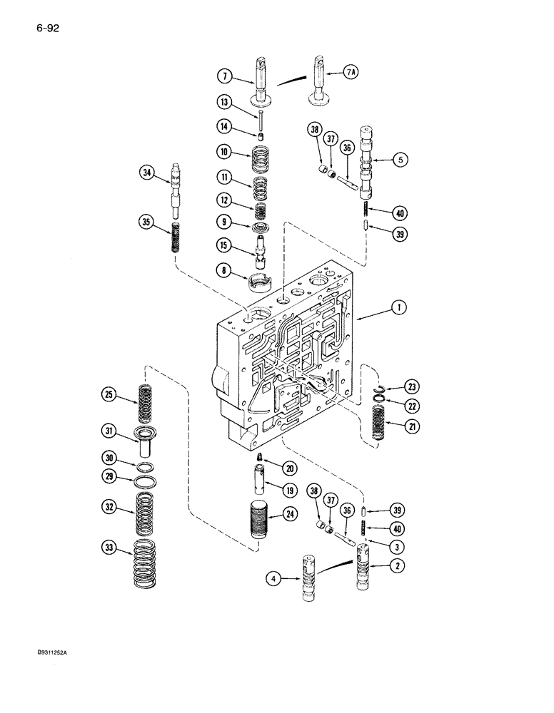 Схема запчастей Case IH 7130 - (6-092) - TRANSMISSION CONTROL VALVE ASSEMBLY, BODY SECTION AND CLUTCH SPOOLS, FOUR SPEED REVERSE VALVES (06) - POWER TRAIN