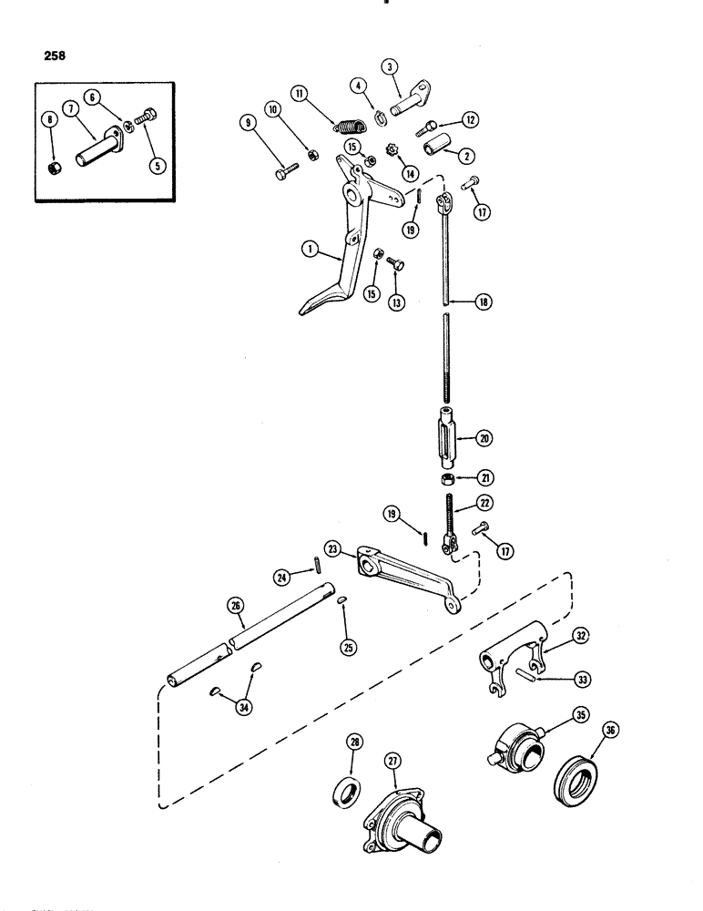 Схема запчастей Case IH 1070 - (0258) - CLUTCH RELEASE MECHANISM, MECHANICAL SHIFT (06) - POWER TRAIN