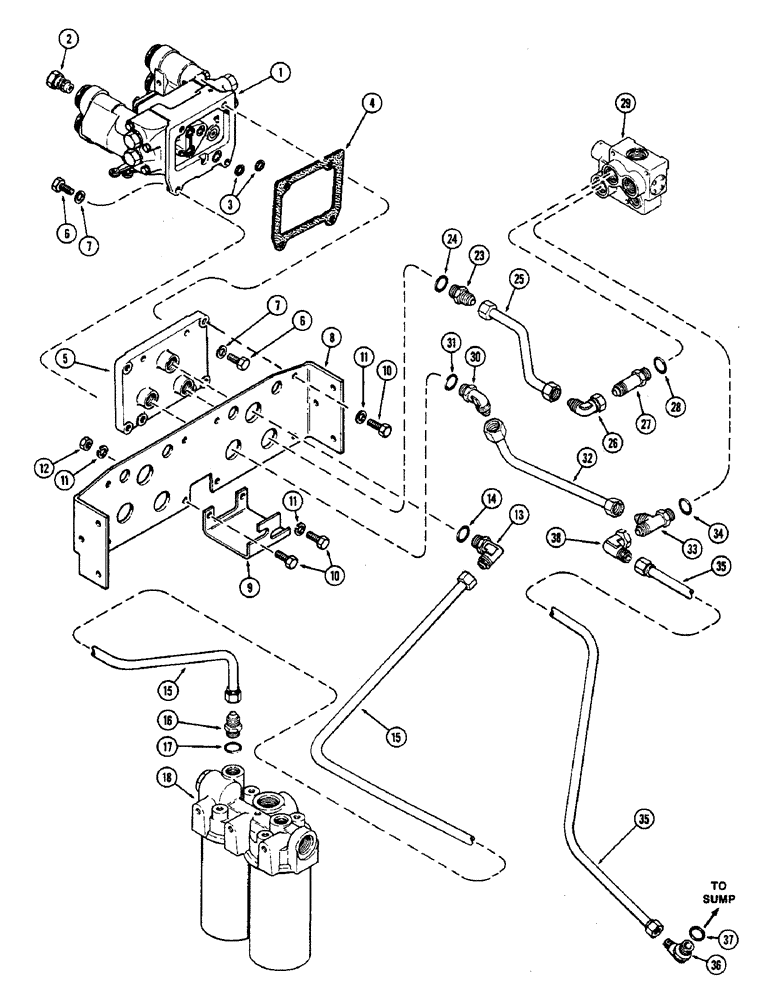 Схема запчастей Case IH 2470 - (332) - SINGLE DUAL REMOTE HYDRAULICS CIRCUITRY, TRANSMISSION SERIAL NO. 10025257 THROUGH 10053453 (08) - HYDRAULICS