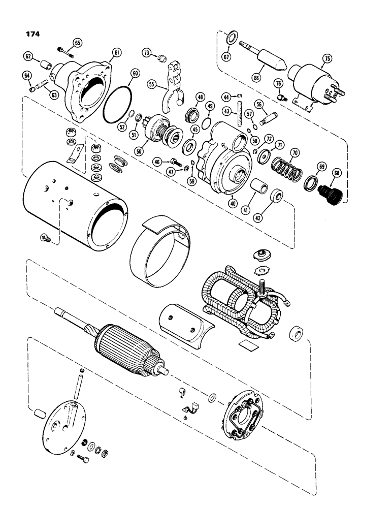 Схема запчастей Case IH 970 - (174) - A64907 STARTER, USED TRACTOR S/N 8696753 TO 8814501, 401 DIESEL ENGINE (CONTD) (04) - ELECTRICAL SYSTEMS