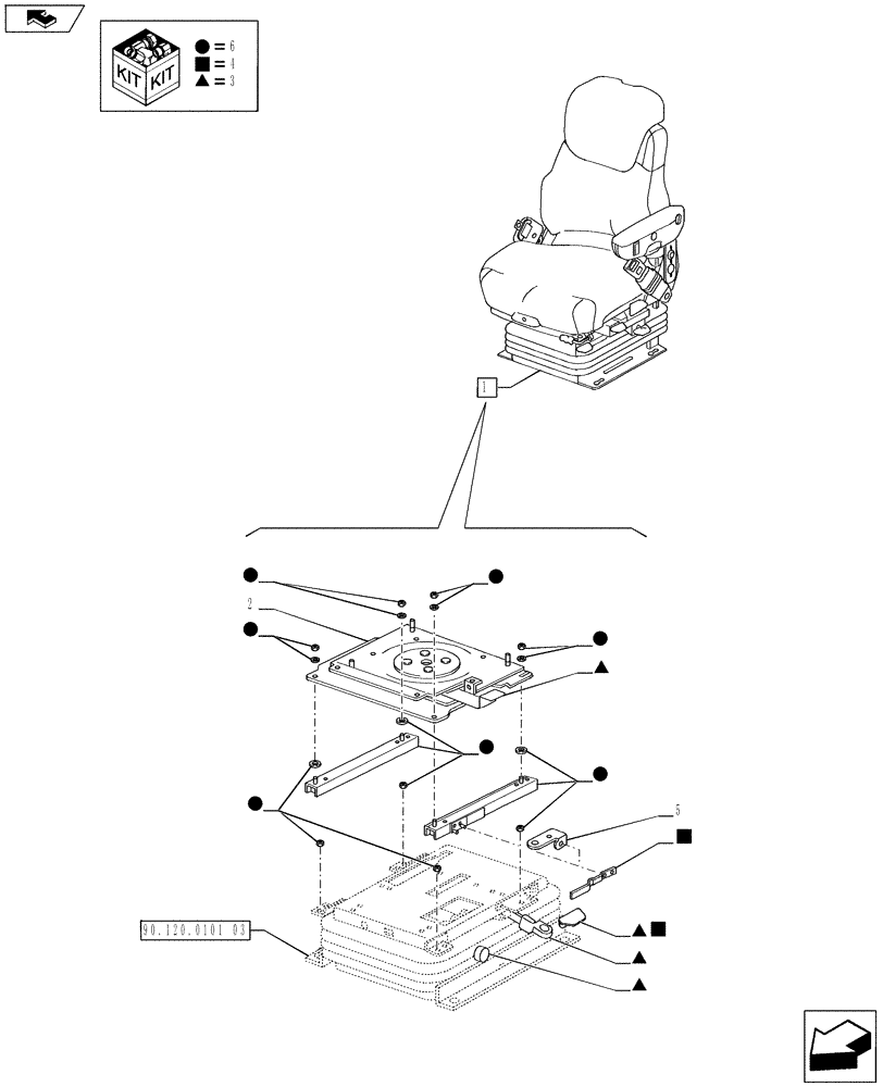Схема запчастей Case IH PUMA 170 - (90.120.0101[02]) - DELUXE AIR SEAT WITH SEAT BELT - BREAKDOWN (90) - PLATFORM, CAB, BODYWORK AND DECALS