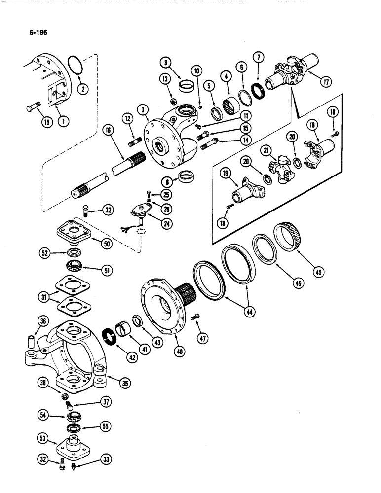 Схема запчастей Case IH 4494 - (6-196) - FRONT AXLE ASSEMBLY, TRUNNION WITH BEARING, AXLE SERIAL NO. 13015953 AND AFTER (06) - POWER TRAIN