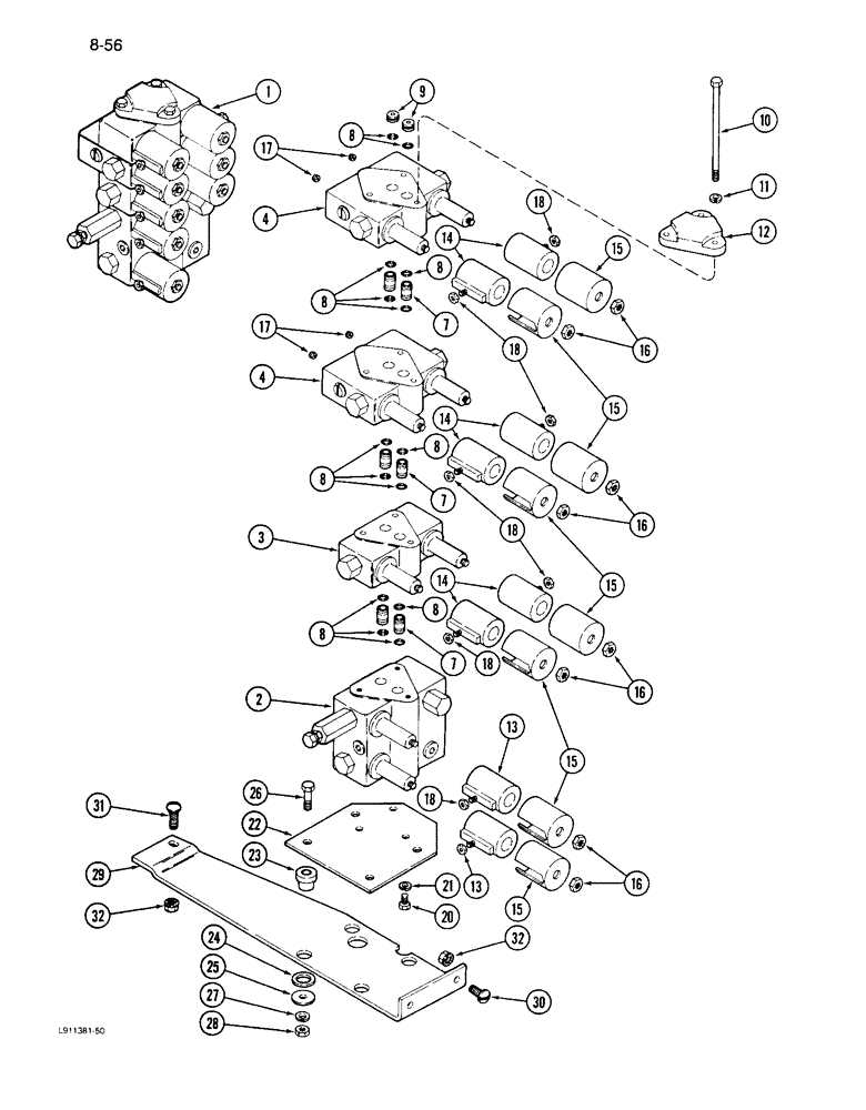 Схема запчастей Case IH 1640 - (8-056) - CONTROL VALVE AND MOUNTING, W/BEFORE AND AFTER ATTACHMENT, PRIOR TO SERIAL NO. JJC0097190 (07) - HYDRAULICS