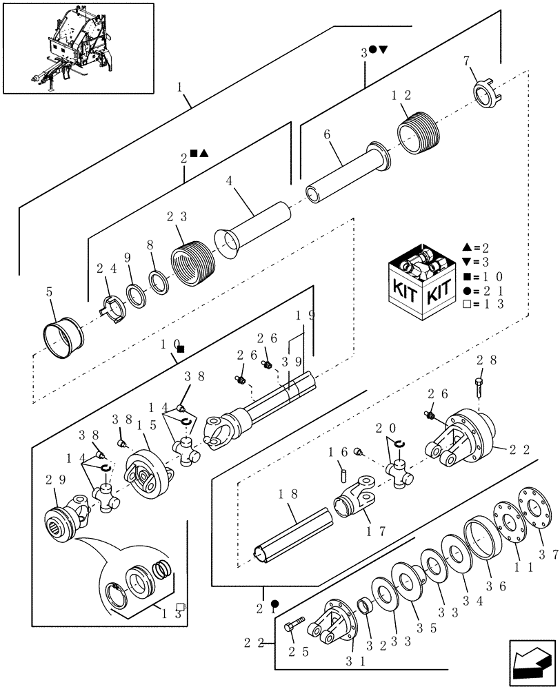 Схема запчастей Case IH RBX453 - (01.80) - POWER TAKE OFF, SLIP CLUTCH, 540 RPM, EUROPE & R.O.W., PRIOR TO P.I.N. Y6N016413 (01) - POWER TAKE OFF