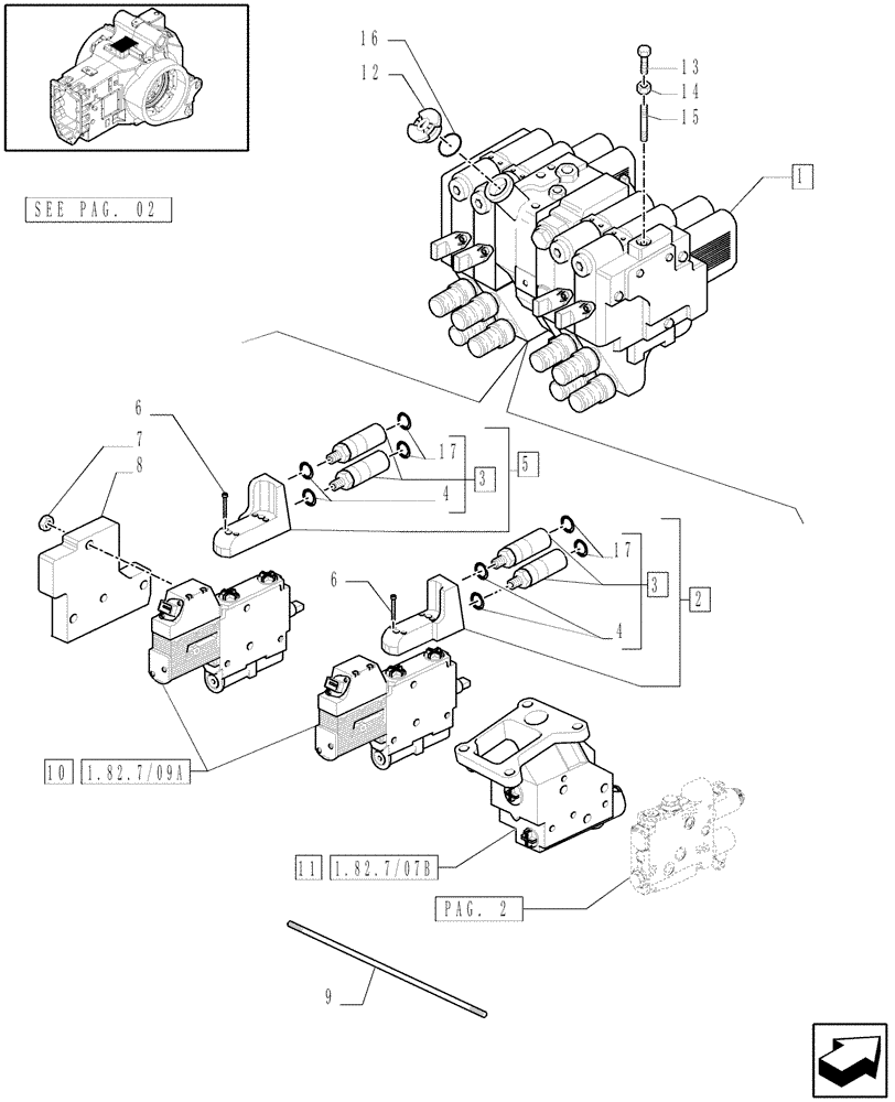 Схема запчастей Case IH PUMA 210 - (1.82.7/07[01]) - (VAR.718) 4 X ELECTRONIC REAR REMOTES (07) - HYDRAULIC SYSTEM