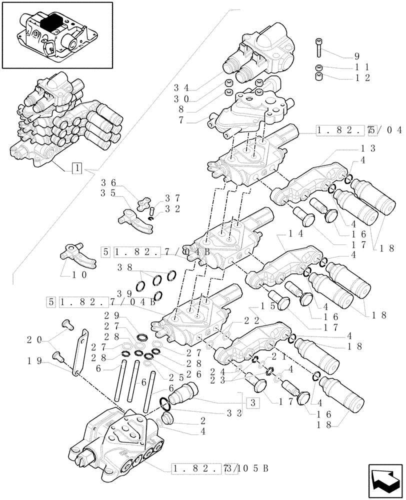 Схема запчастей Case IH MAXXUM 100 - (1.82.7/05A) - 3 REMOTE VALVE & RELATED PARTS (VAR.331851) (07) - HYDRAULIC SYSTEM