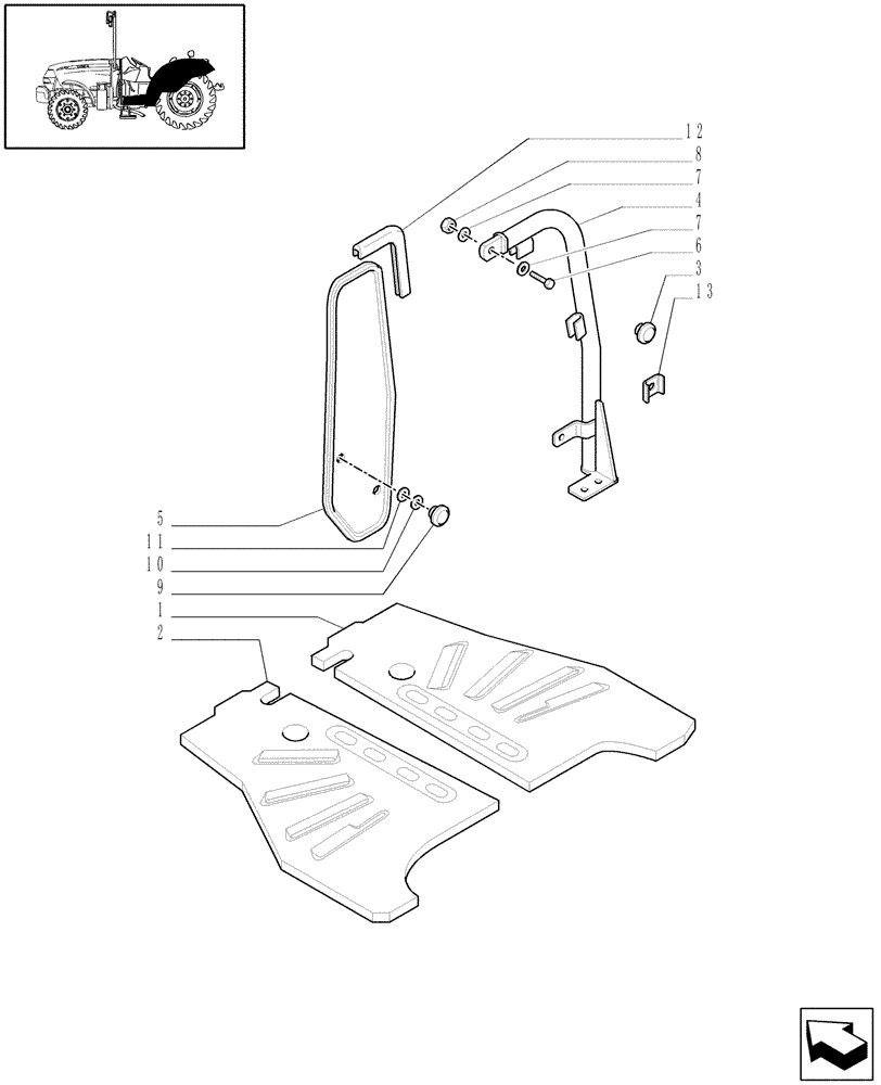 Схема запчастей Case IH JX1095N - (1.87.0/06[04]) - (VAR.101) NOISE REDUCTION PACKAGE - MUDGUARDS AND FOOTBOARDS - L/CAB (08) - SHEET METAL