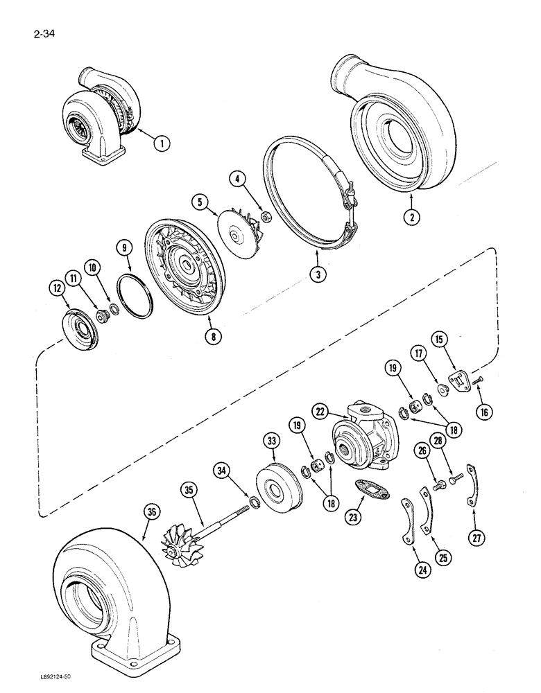 Схема запчастей Case IH 1680 - (2-034) - TURBOCHARGER ASSEMBLY, 6TA-830 ENGINE (01) - ENGINE