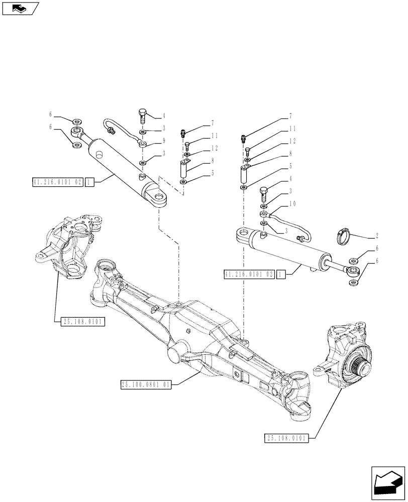 Схема запчастей Case IH PUMA 185 - (41.216.0101[01]) - CLASS 4 FRONT AXLE SUPERSTEER - HYDRAULIC STEERING CYLINDER AND PIPES (VAR.728217) (41) - STEERING