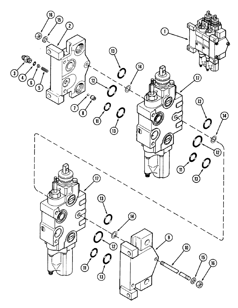 Схема запчастей Case IH 2096 - (8-298) - REMOTE HYDRAULICS, CONTROL VALVE ASSEMBLY, TWO SECTION WITHOUT LOAD CHECK (08) - HYDRAULICS