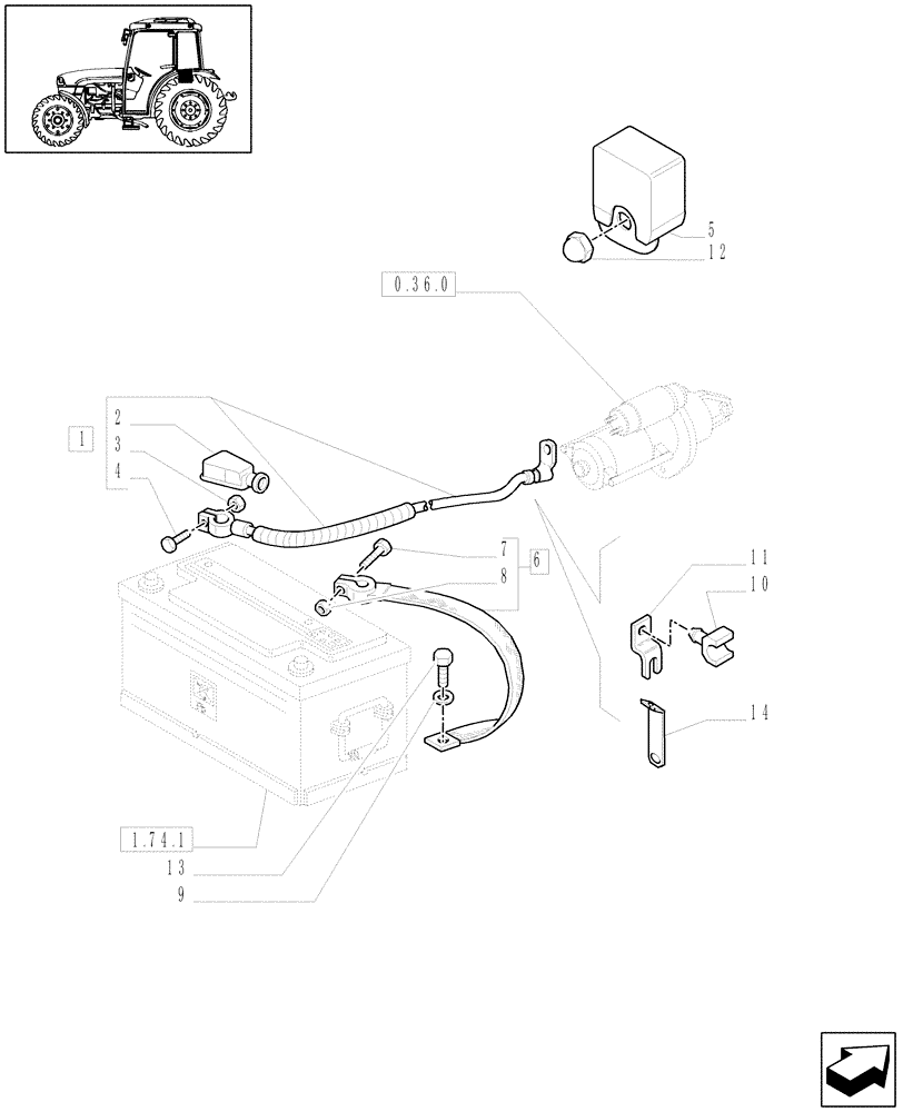 Схема запчастей Case IH JX1095C - (1.75.3) - BATTERY CABLES (06) - ELECTRICAL SYSTEMS