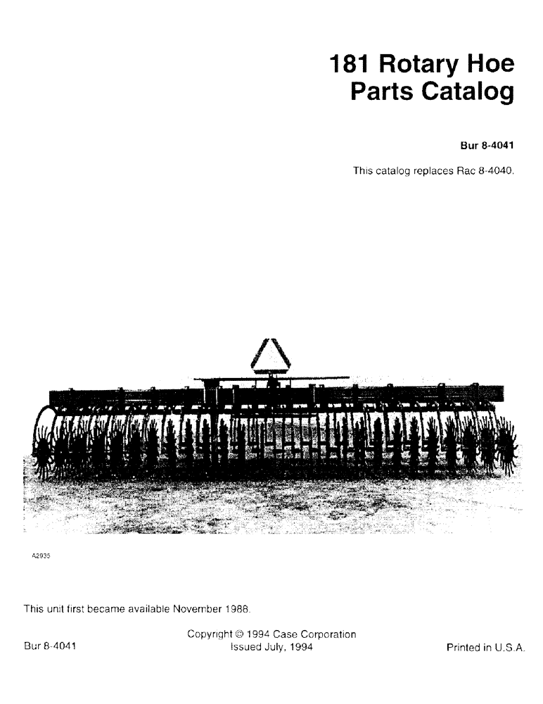 Схема запчастей Case IH 181 - (1-1) - 181 ROTARY HOE PARTS CATALOG (00) - PICTORIAL INDEX