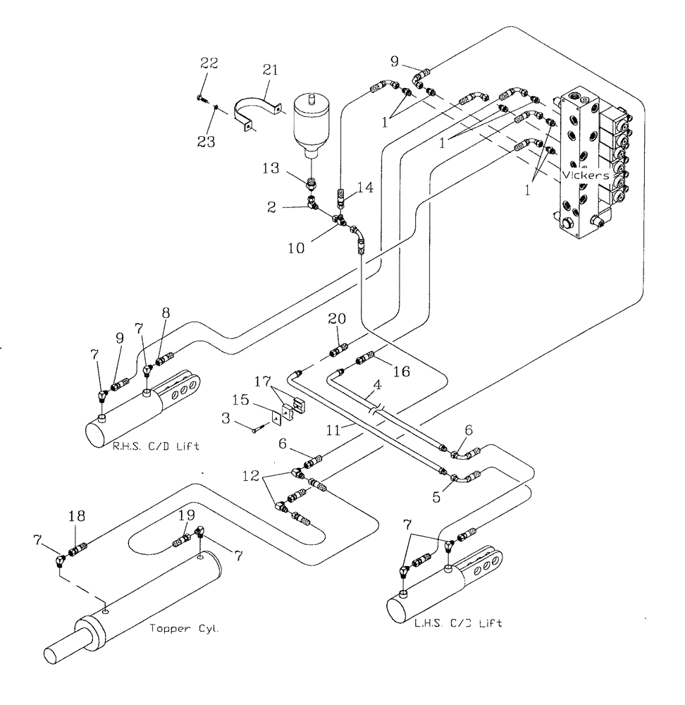 Схема запчастей Case IH 7700 - (B11[01]) - HYDRAULIC CIRCUIT {TOPPER AND CROPDIVIDER LIFT} {VICKERS} Hydraulic Components & Circuits