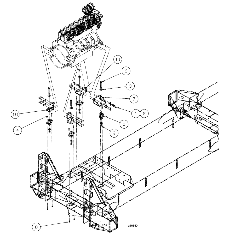 Схема запчастей Case IH SPX4260 - (093) - ENGINE MOUNTING GROUP (90) - PLATFORM, CAB, BODYWORK AND DECALS