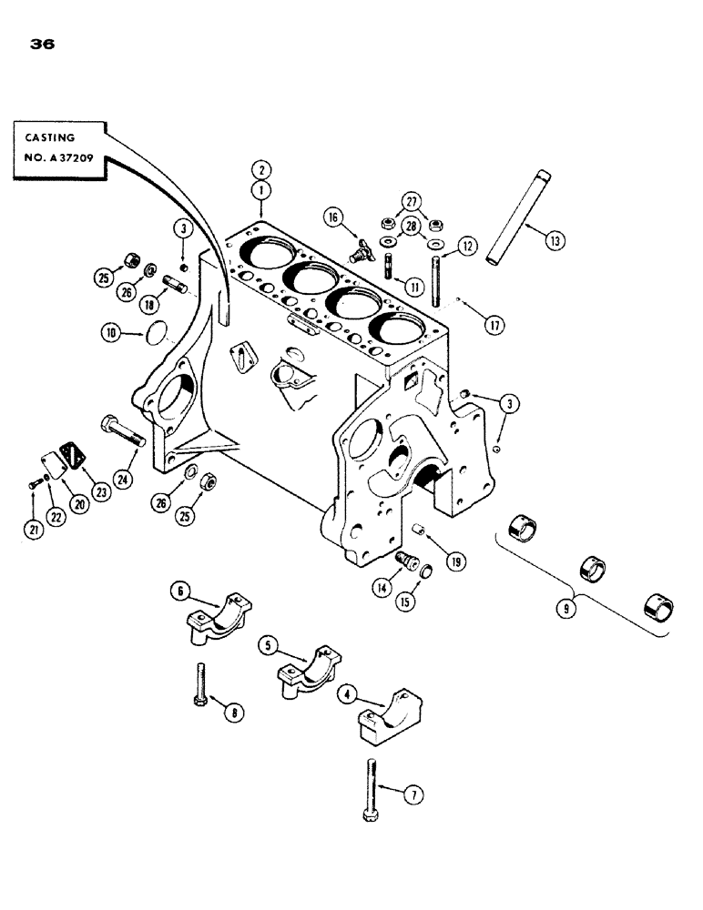 Схема запчастей Case IH 530 - (036) - CYLINDER BLOCK ASSEMBLY, 530,159, SPARK IGNITION ENGINE (02) - ENGINE