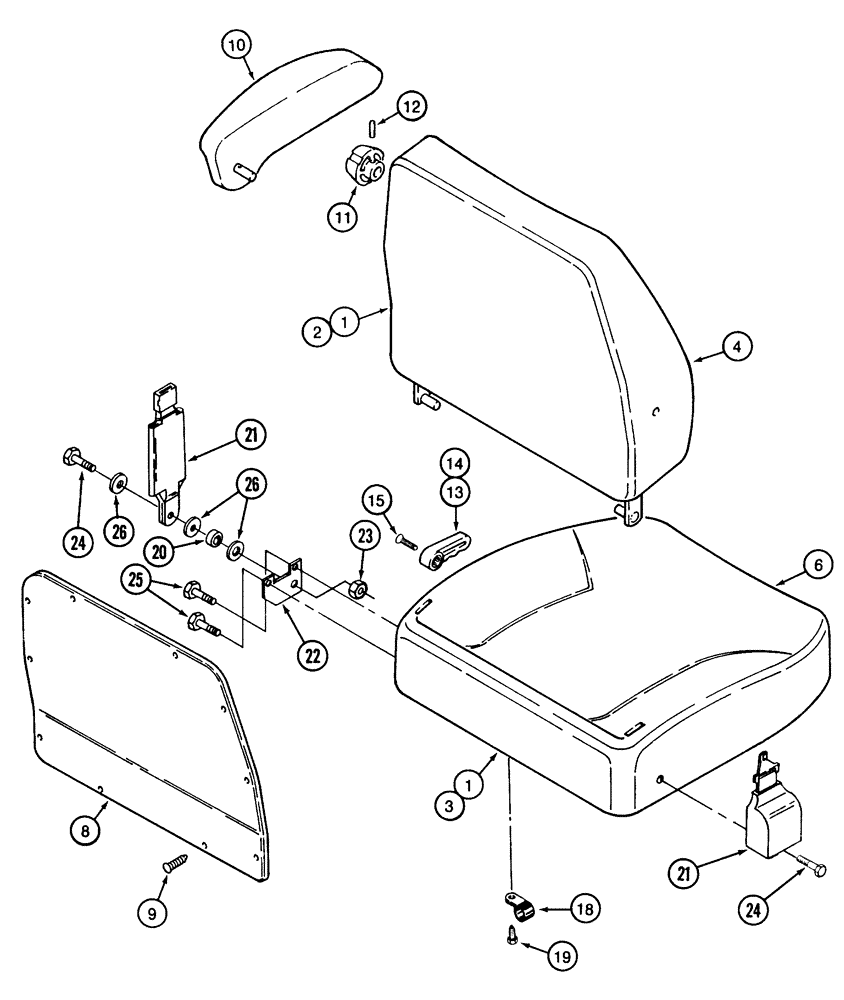 Схема запчастей Case IH 2155 - (9E-20) - MECHANICAL AND AIR SUSPENSION SEAT, CUSHIONS AND KNOBS (10) - CAB & AIR CONDITIONING