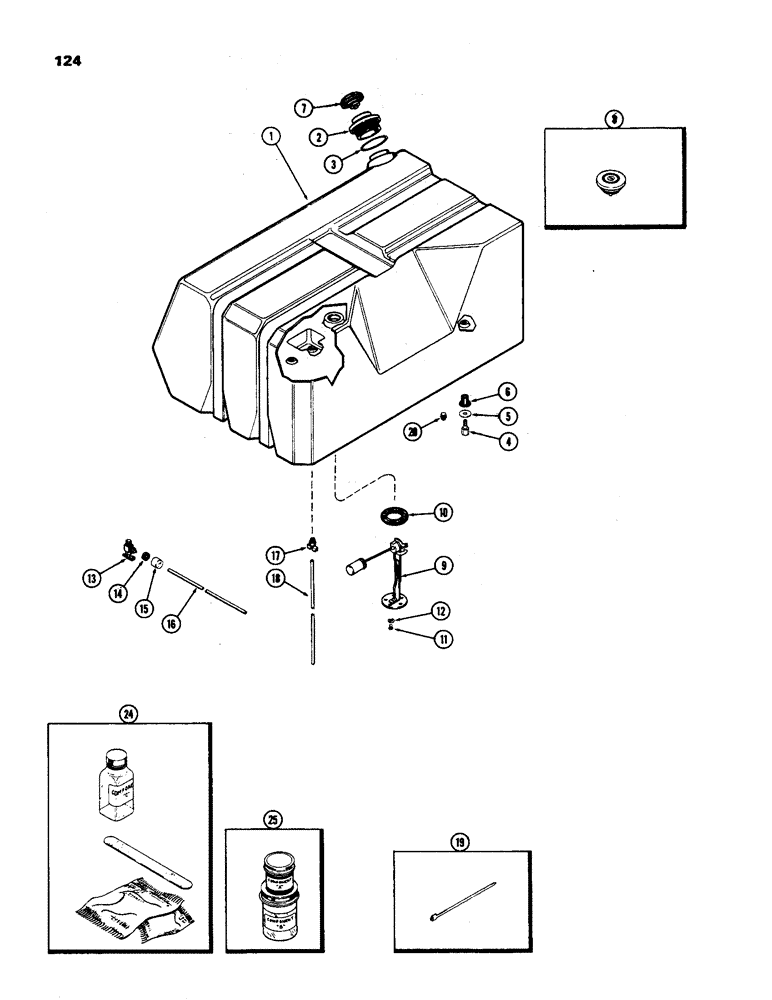 Схема запчастей Case IH 970 - (124) - FUEL TANK AND LINES, (377B) SPARK IGNITION ENGINE POLYETHYLENE MATERIAL (03) - FUEL SYSTEM