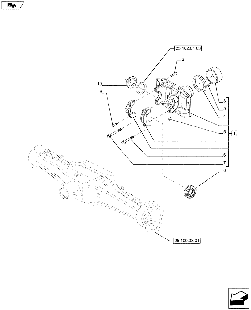 Схема запчастей Case IH PUMA 185 - (25.100.08[02]) - FRONT AXLE - DIFFERENTIAL SUPPORT (VAR.728195) (25) - FRONT AXLE SYSTEM