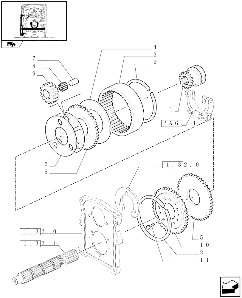 Схема запчастей Case IH PUMA 155 - (1.32.3[02]) - CREEPER FOR TRANSMISSION 16X16/17X6/18X6/19X6 - GEARS (VAR.332330-335330) (03) - TRANSMISSION