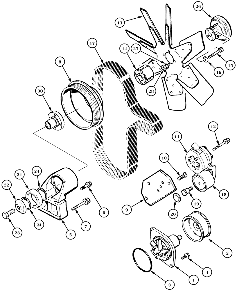 Схема запчастей Case IH MX150 - (02-13) - WATER PUMP AND FAN (10) - ENGINE