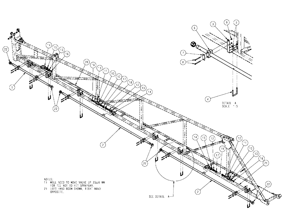 Схема запчастей Case IH SPX4410 - (09-035) - SPRAYBAR, MID, 20" OFF, 6 SECTION, LO-FLOW Liquid Plumbing