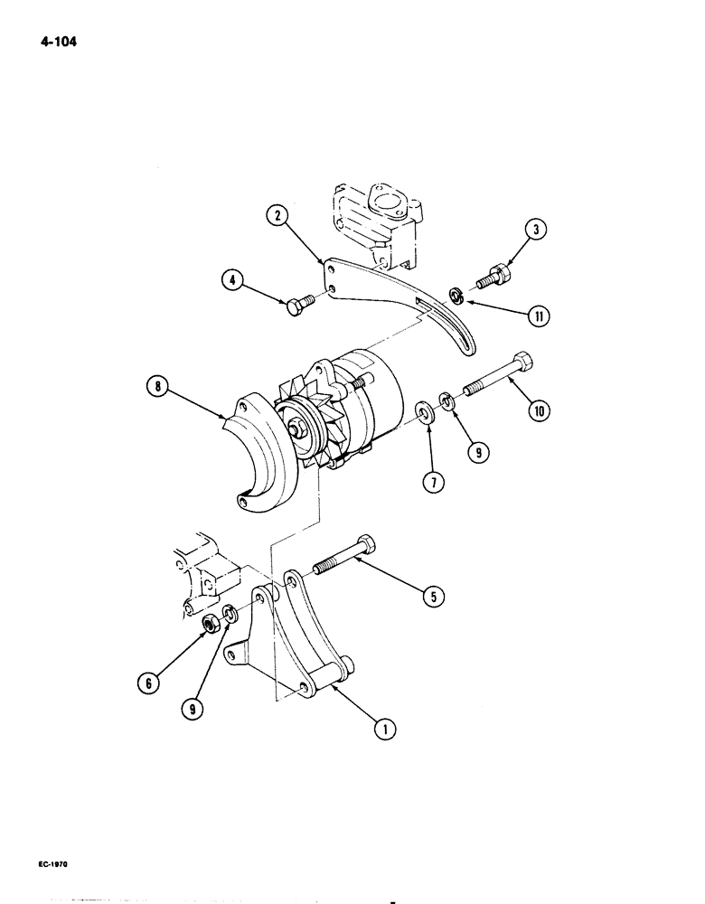 Схема запчастей Case IH 1825 - (4-104) - ALTERNATOR MOUNTING, DIESEL MODELS (04) - ELECTRICAL SYSTEMS