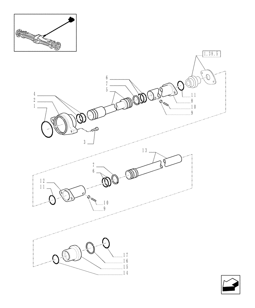 Схема запчастей Case IH MXU125 - (1.38.8) - (VAR.449) RICE VERSION - SLEEVE, SCHIELD & FLANGE - PROPELLER SHAFT (04) - FRONT AXLE & STEERING