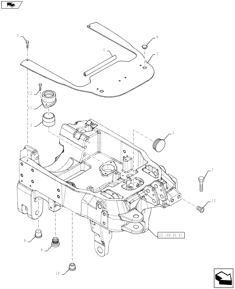 Схема запчастей Case IH PUMA 145 - (25.100.04[02]) - VAR - 743699, 337831, 743700, 334648, 335648 - AXLE SUPPORT - INTEGRATED FRONT HPL - SUSPENDED 4WD FRONT AXLE (25) - FRONT AXLE SYSTEM