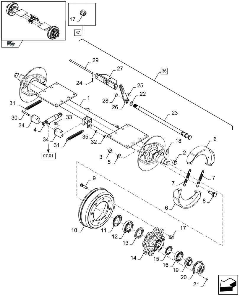 Схема запчастей Case IH LB333P - (05.04[01]) - SINGLE AXLE, HYDRAULIC BRAKE (05) - AXLE