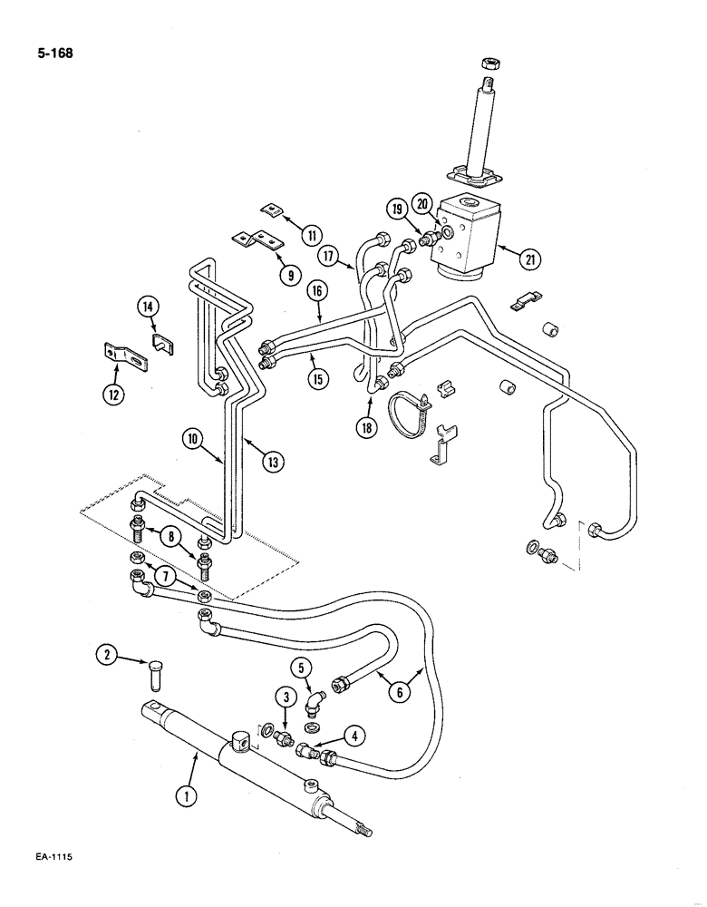 Схема запчастей Case IH 585 - (5-168) - POWER STEERING, PRIOR TO P.I.N. 18001, WITH HEAVY DUTY FRONT AXLE AND FABRICATED BOLSTER (05) - STEERING