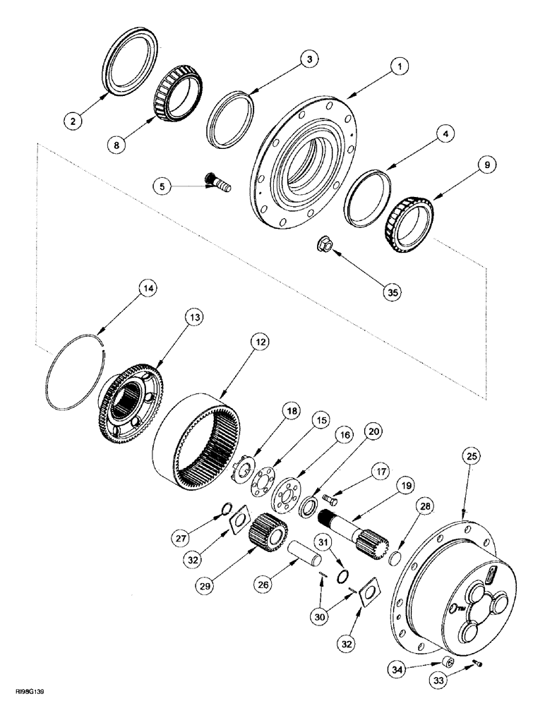 Схема запчастей Case IH MX200 - (5-050) - FRONT AXLE PLANETARIES AND HUB, M.F.D., MX180, MX200 (05) - STEERING