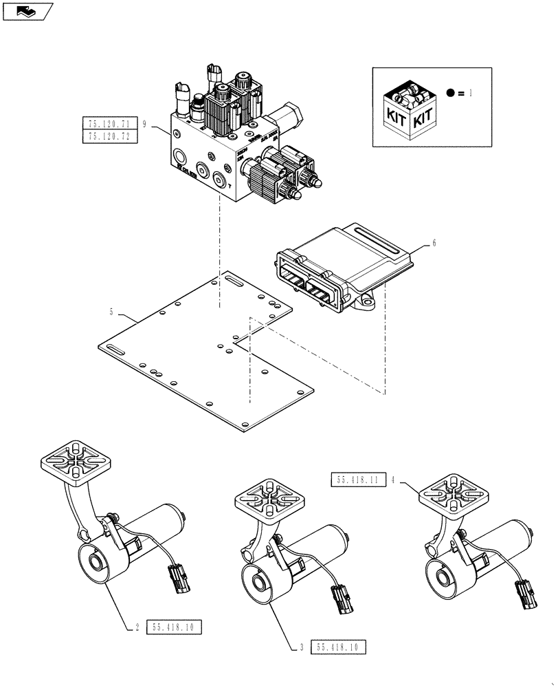 Схема запчастей Case IH 3230 - (55.418.09) - KIT, AUTOBOOM, 90 AND 100, BOOM LEVEL AND HEIGHT CONTROL (55) - ELECTRICAL SYSTEMS