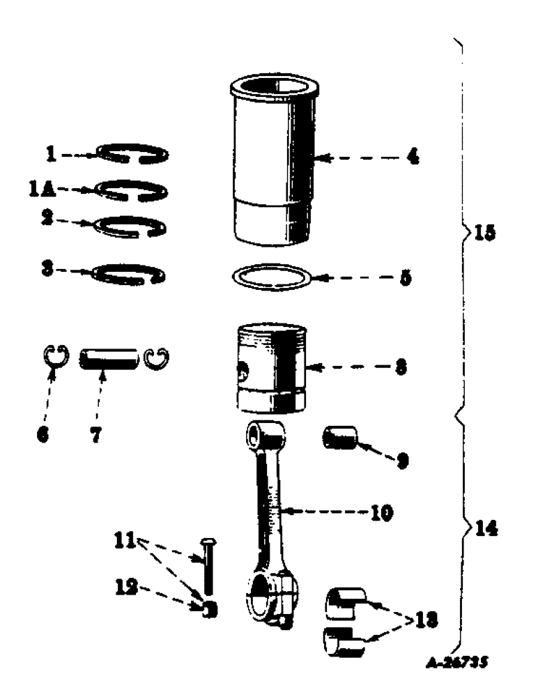 Схема запчастей Case IH FARMALL C - (015) - ENGINE, CONNECTING RODS, PISTONS, AND CYLINDER SLEEVES (01) - ENGINE