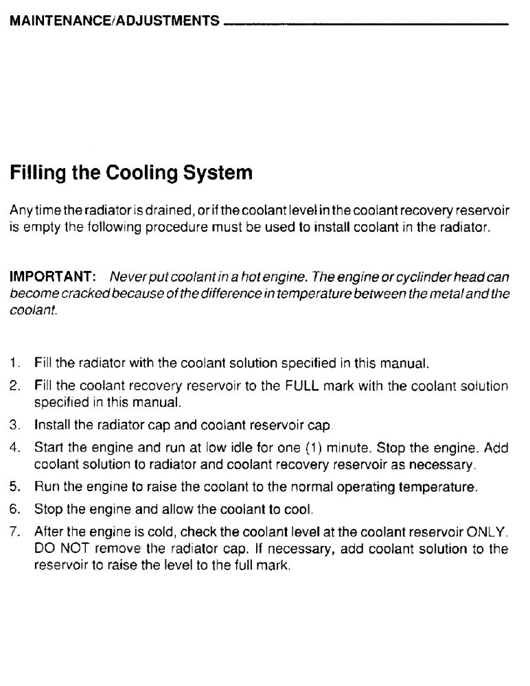 Схема запчастей Case IH 4390 - (033) - MAINTENANCE, ADJUSTMENTS, FILLING THE COOLING SYSTEM 