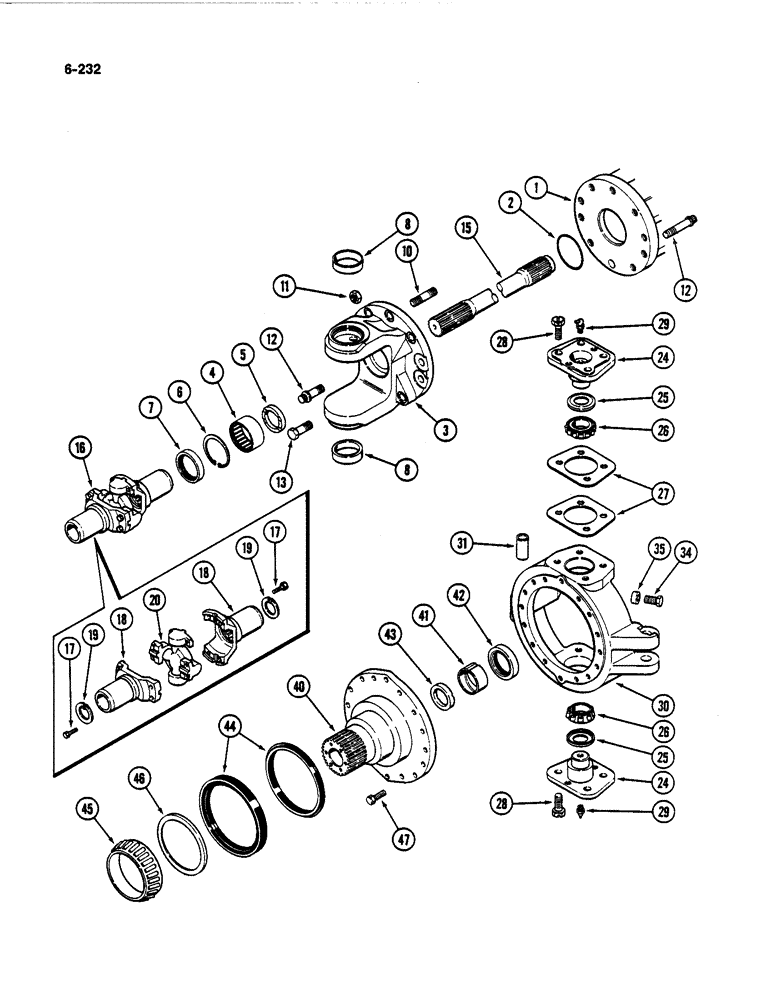 Схема запчастей Case IH 4494 - (6-232) - REAR AXLE ASSEMBLY RIGHT TRUNNION & SPINDLE, TRUNNION WITH BEARING, AXLE SERIAL NO. 1305953 & AFTER (06) - POWER TRAIN