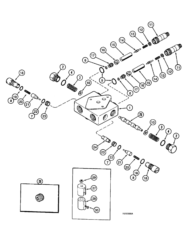 Схема запчастей Case IH 1680 - (8-42) - DOUBLE PILOTED VALVE, FOR UNLOADER AUGER SWING AND REEL FORE/AFT 1267035C94 (07) - HYDRAULICS