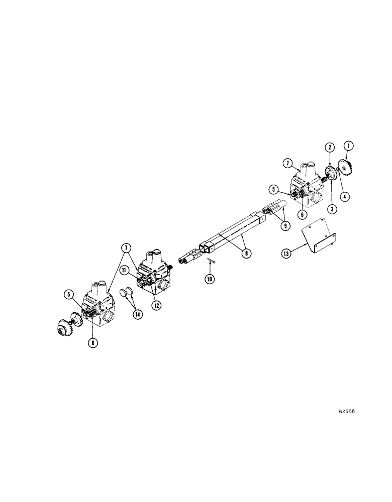 Схема запчастей Case IH 404 - (50[1]) - GEAR BOX COUPLER SHAFTS, 3 ROW (58) - ATTACHMENTS/HEADERS